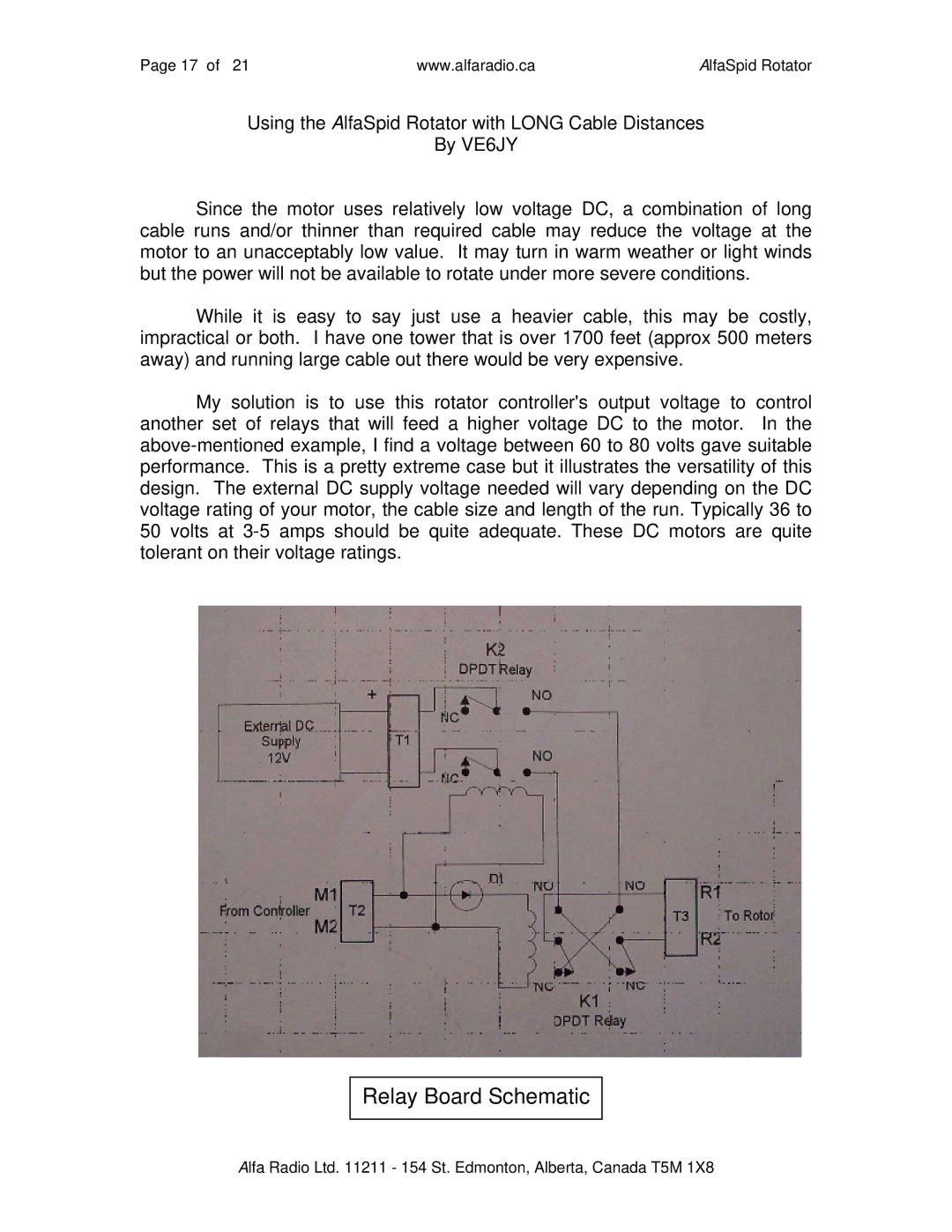 ALFA SPID ROTATOR AND CONTROLLER instruction manual Relay Board Schematic 