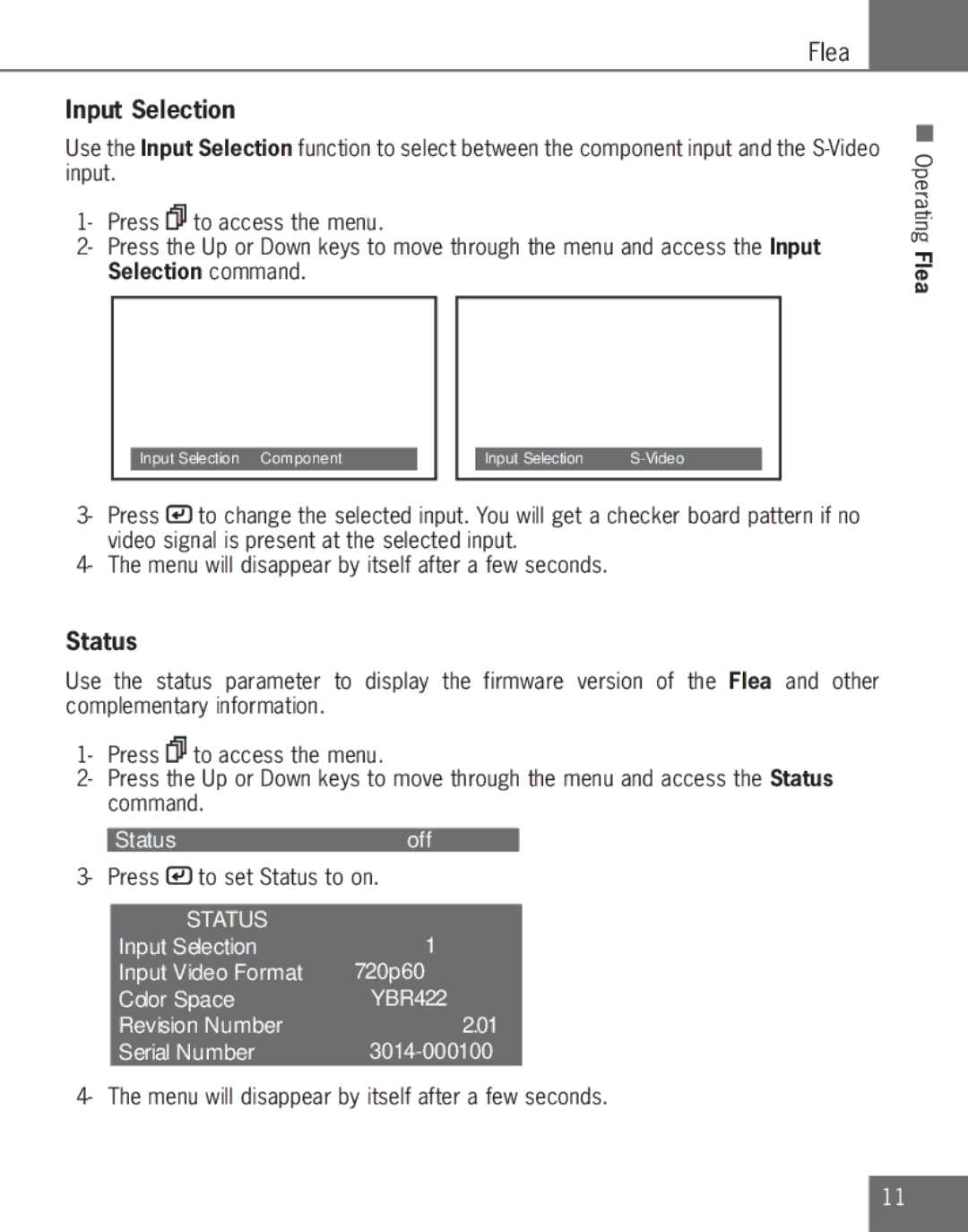 Algolith C3012-8001-200 manual Input Selection, Status, Selection command 