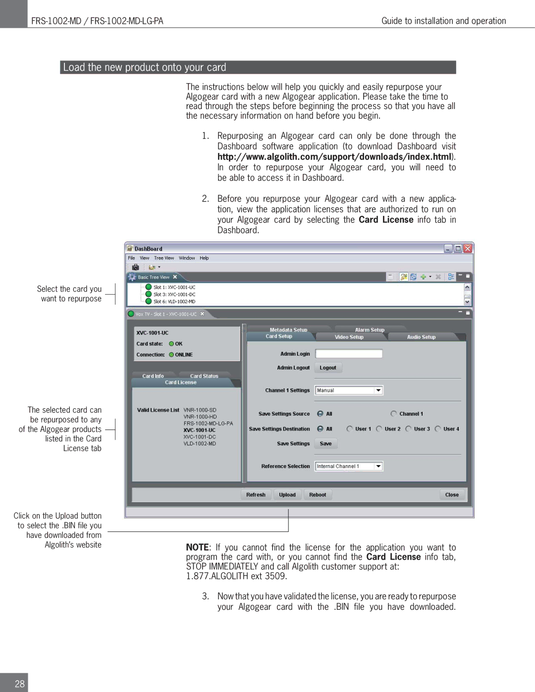 Algolith FRS-1002-MD operation manual Load the new product onto your card 