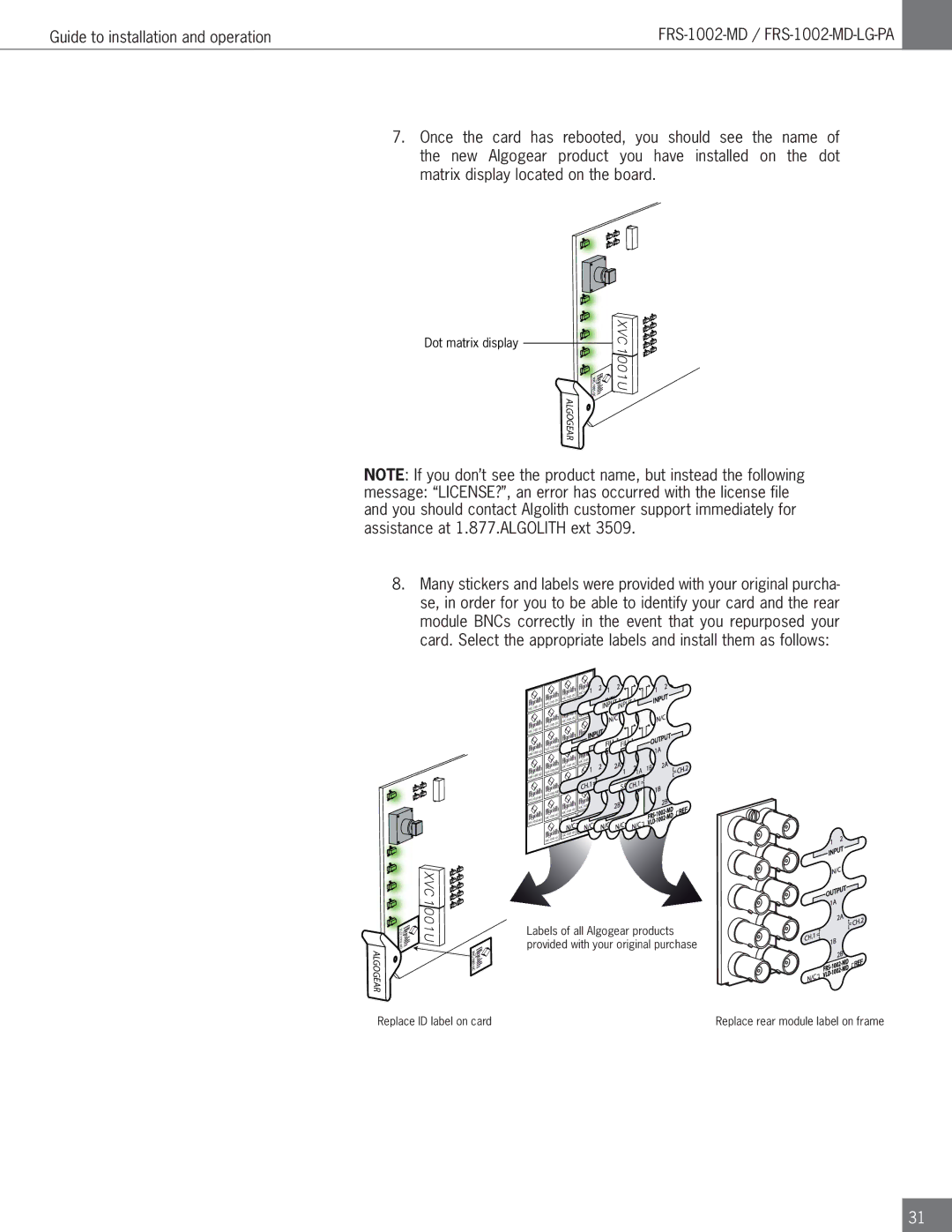 Algolith FRS-1002-MD operation manual Dot matrix display 