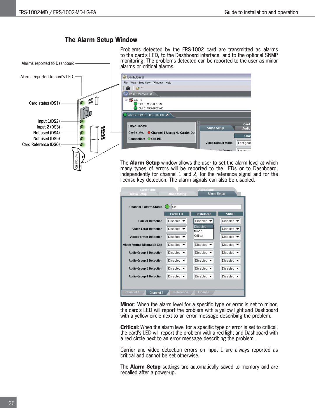 Algolith FRS-1002-MD operation manual The Alarm Setup Window 
