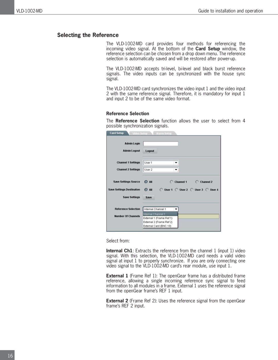 Algolith VLD-1002-MD operation manual Selecting the Reference, Reference Selection 