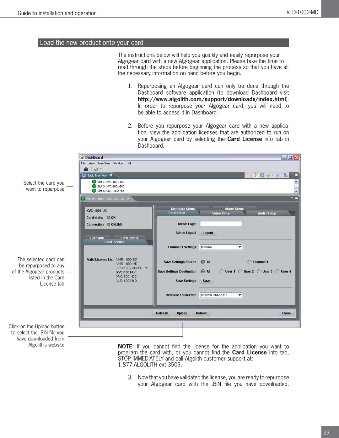 Algolith VLD-1002-MD operation manual Load the new product onto your card 