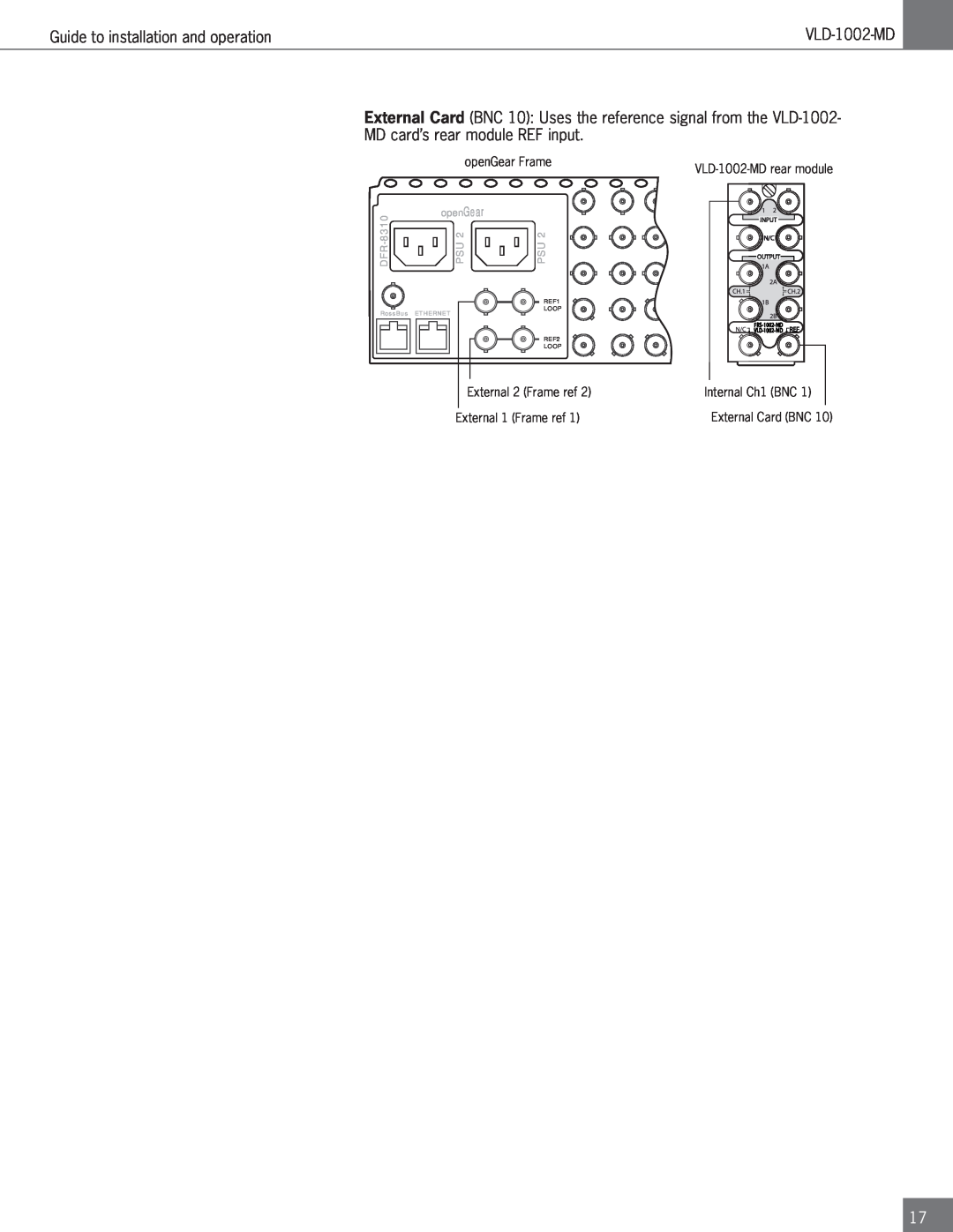 Algolith VLD-1002-MD operation manual DFR-8310, openGear, External Card BNC, REF1, RossBus ETHERNET, Loop, REF2 