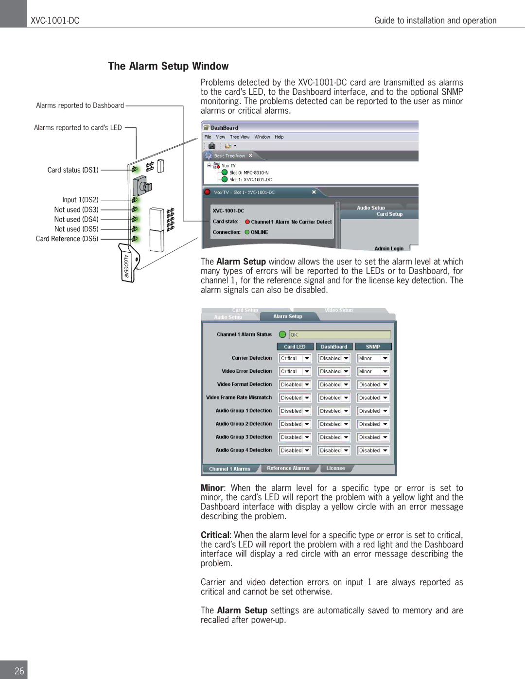 Algolith XVC-1001-DC operation manual Alarm Setup Window 