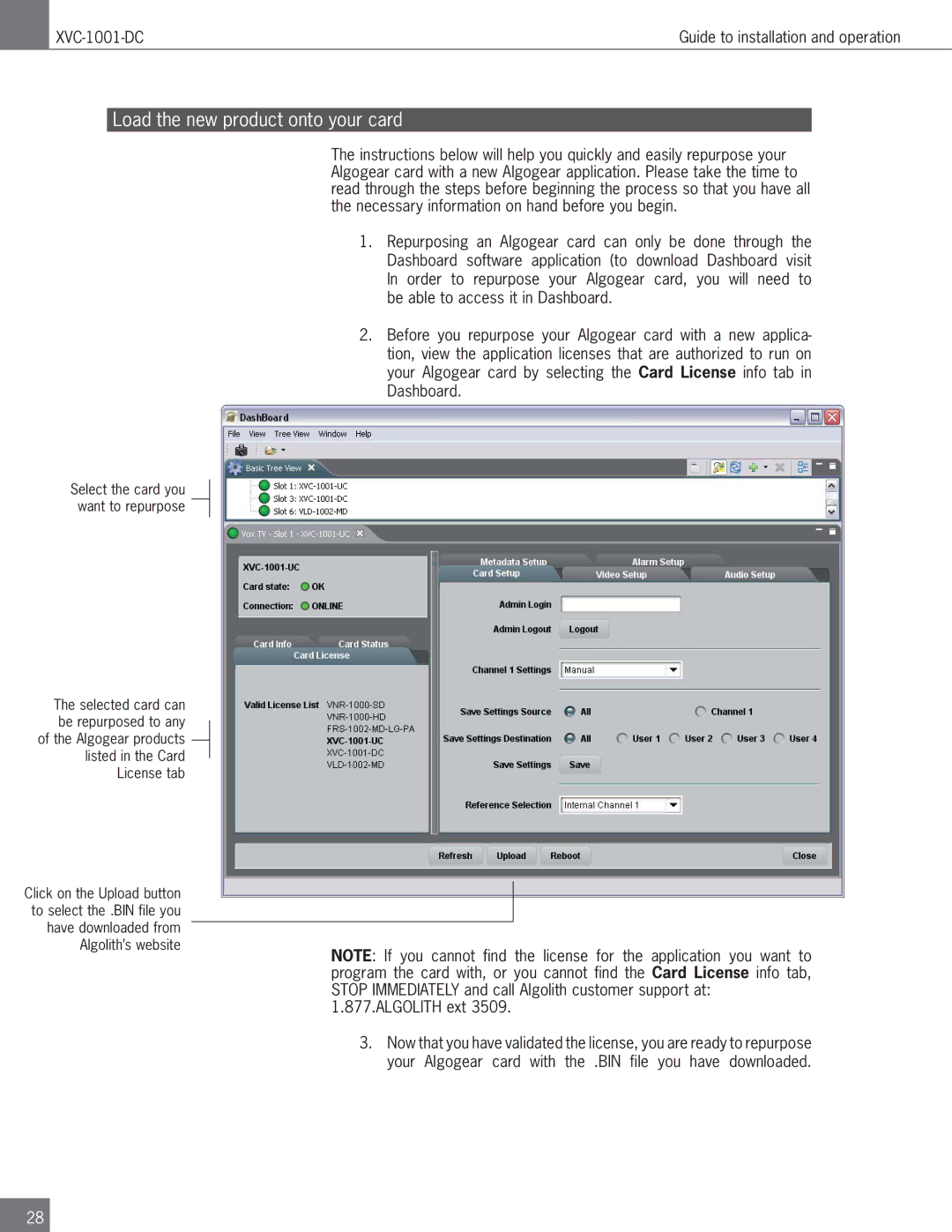 Algolith XVC-1001-DC operation manual Load the new product onto your card, Algolith ext 