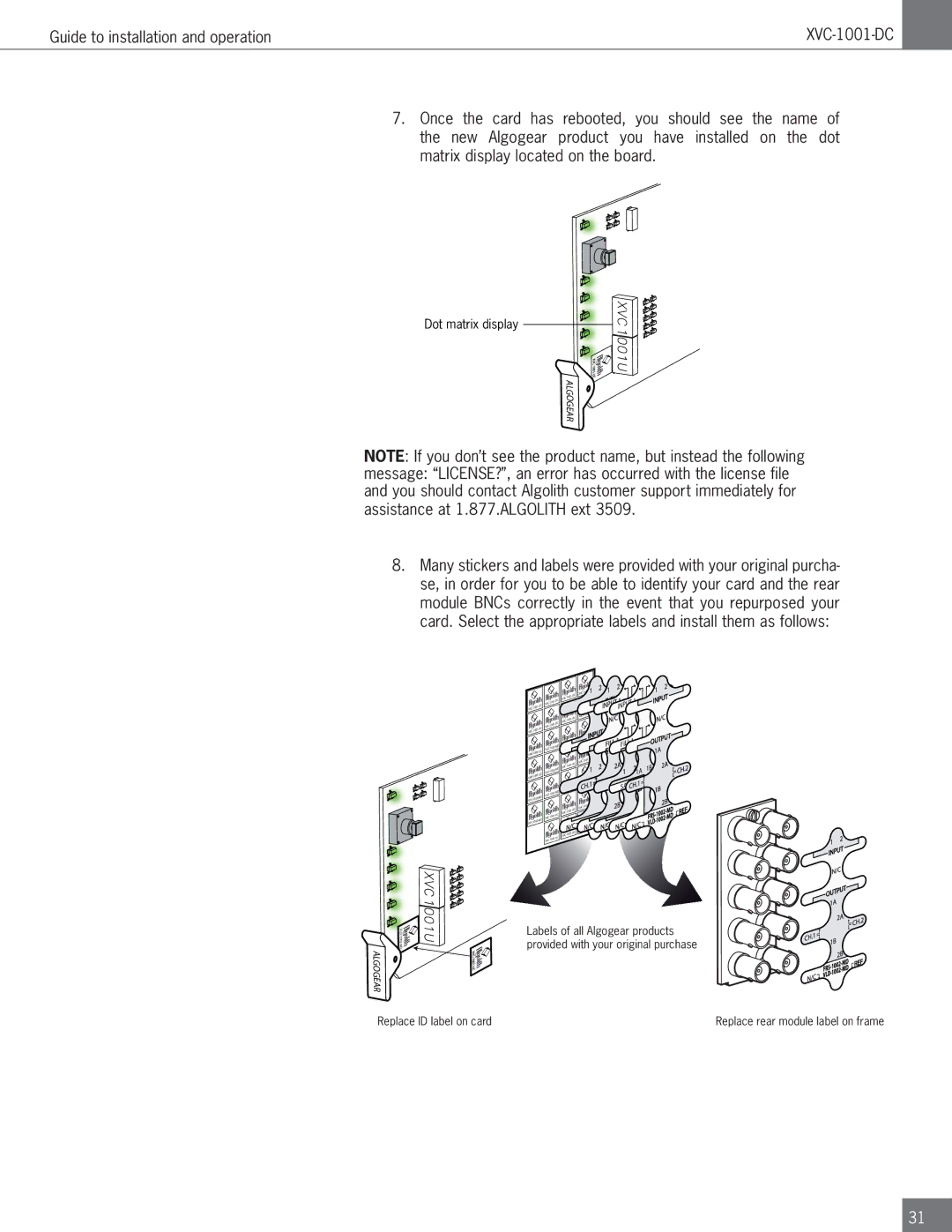 Algolith XVC-1001-DC operation manual Dot matrix display 