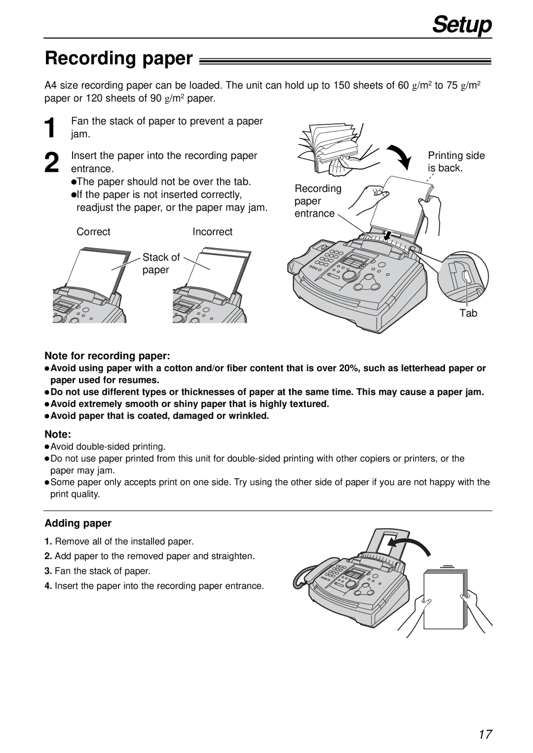 Alice & Law KX-FL501AL, KX-FL501NZ manual Recording paper, Adding paper 