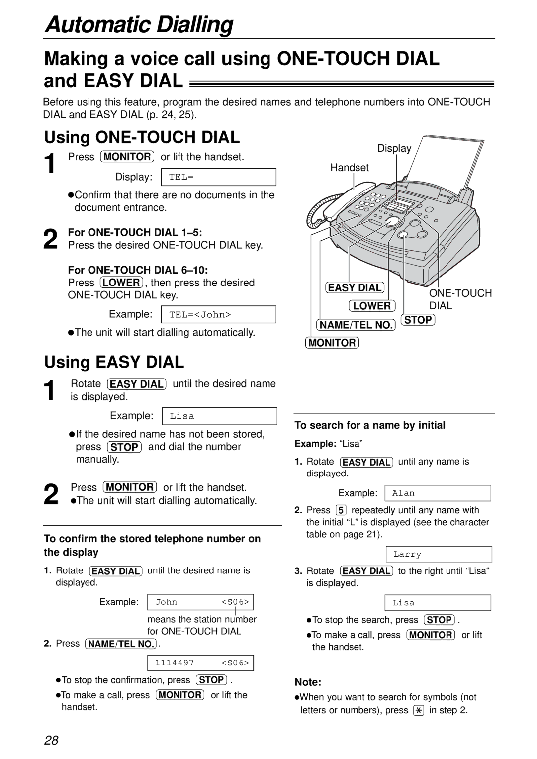 Alice & Law KX-FL501NZ manual Making a voice call using ONE-TOUCH Dial and Easy Dial, Using ONE-TOUCH Dial, Using Easy Dial 