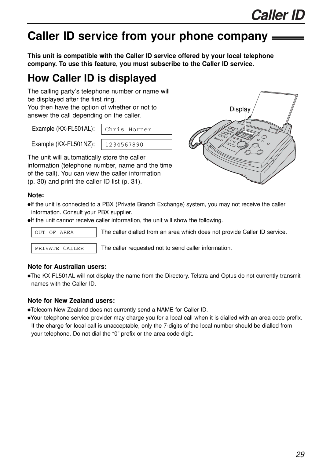 Alice & Law KX-FL501AL, KX-FL501NZ manual Caller ID service from your phone company, How Caller ID is displayed 