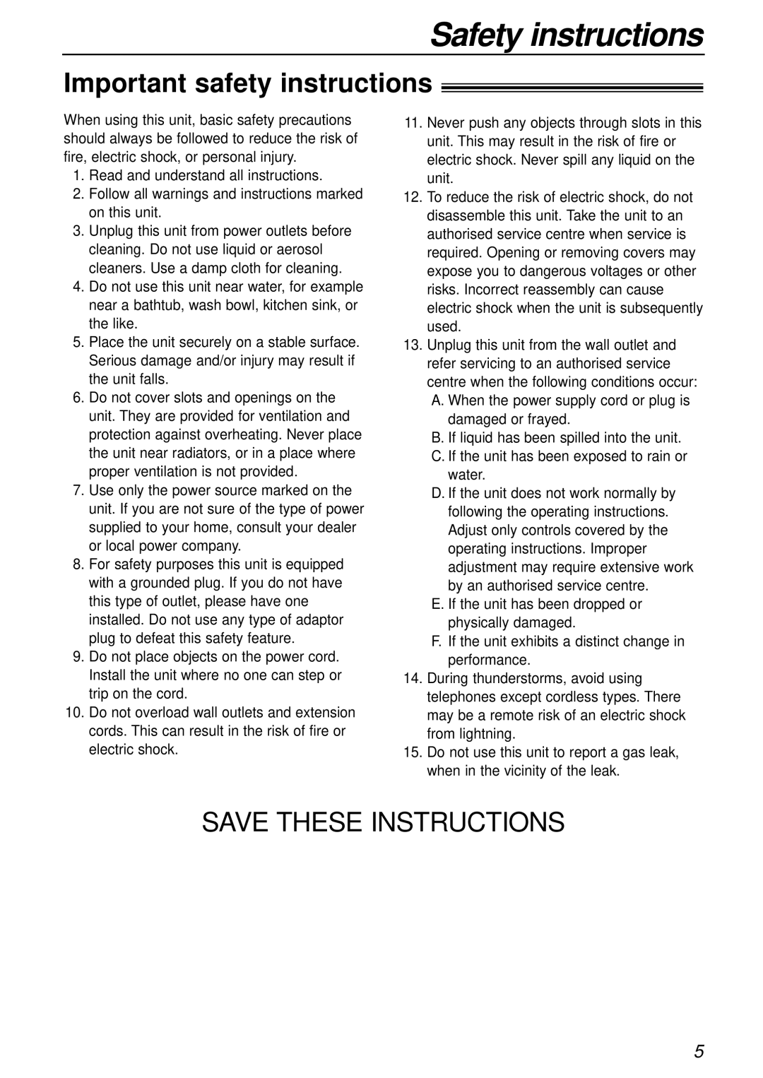 Alice & Law KX-FL501AL, KX-FL501NZ manual Safety instructions, Important safety instructions 