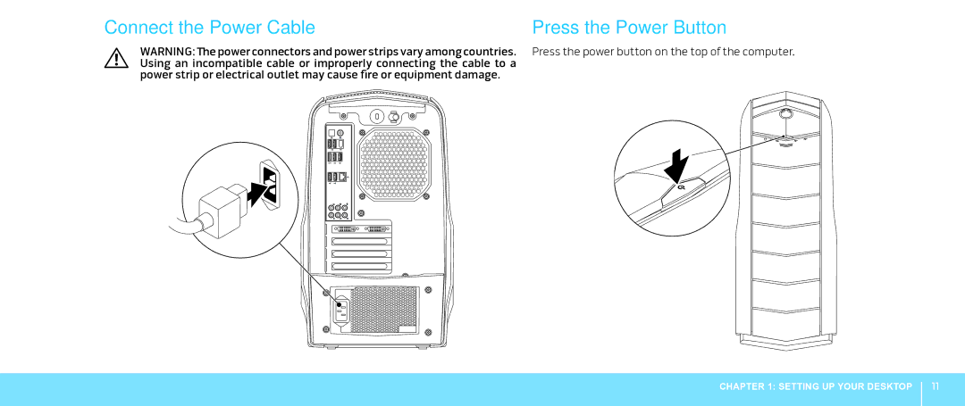 Alienware Aurora manual Connect the Power Cable Press the Power Button 