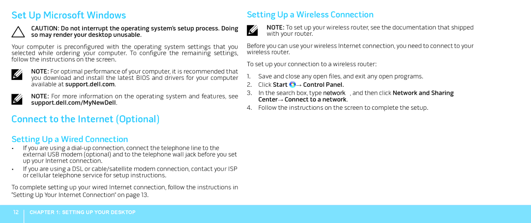 Alienware Aurora manual Set Up Microsoft Windows, Connect to the Internet Optional, Setting Up a Wired Connection 