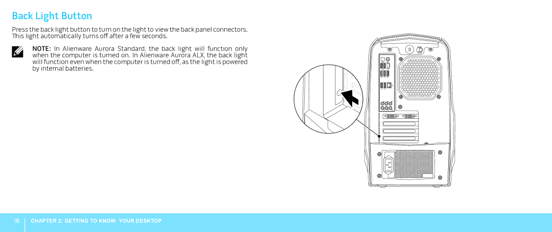 Alienware Aurora manual Back Light Button 