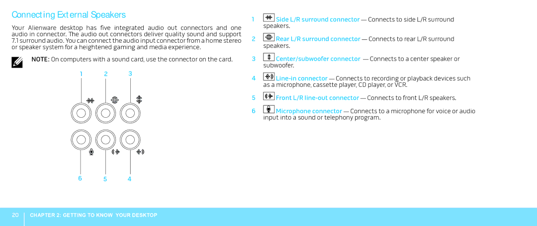 Alienware Aurora manual Connecting External Speakers 