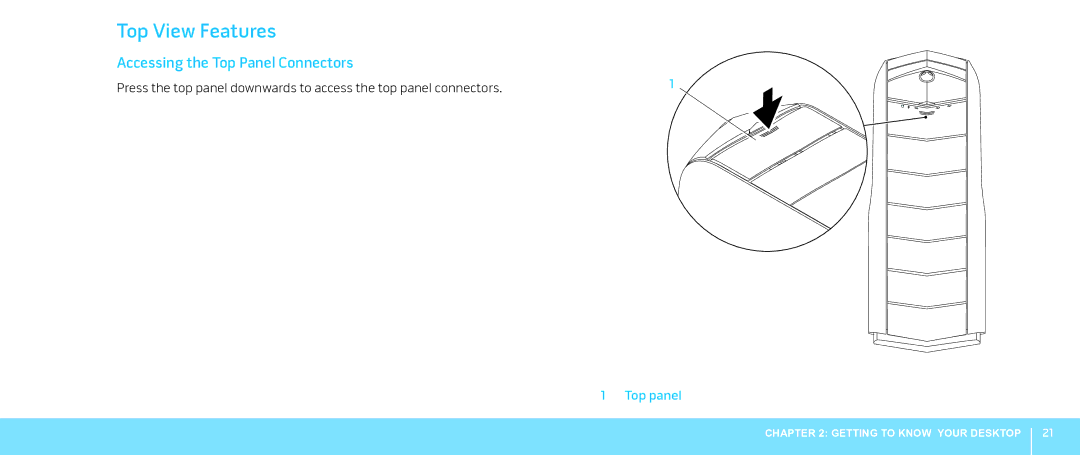 Alienware Aurora manual Top View Features, Accessing the Top Panel Connectors 