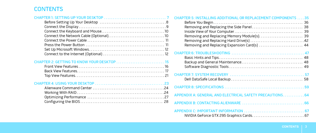 Alienware Aurora manual Contents 