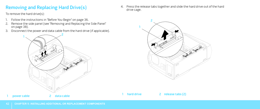 Alienware Aurora manual Removing and Replacing Hard Drives, Hard drive Release tabs 