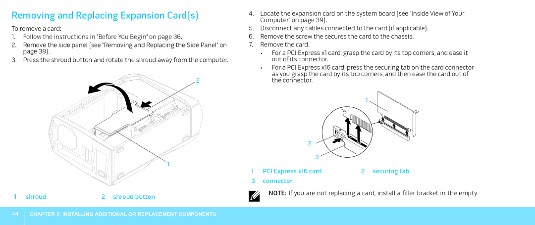 Alienware Aurora manual Removing and Replacing Expansion Cards, Shroud Shroud button 