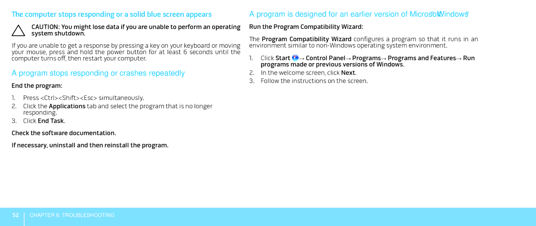 Alienware Aurora Computer stops responding or a solid blue screen appears, Program stops responding or crashes repeatedly 