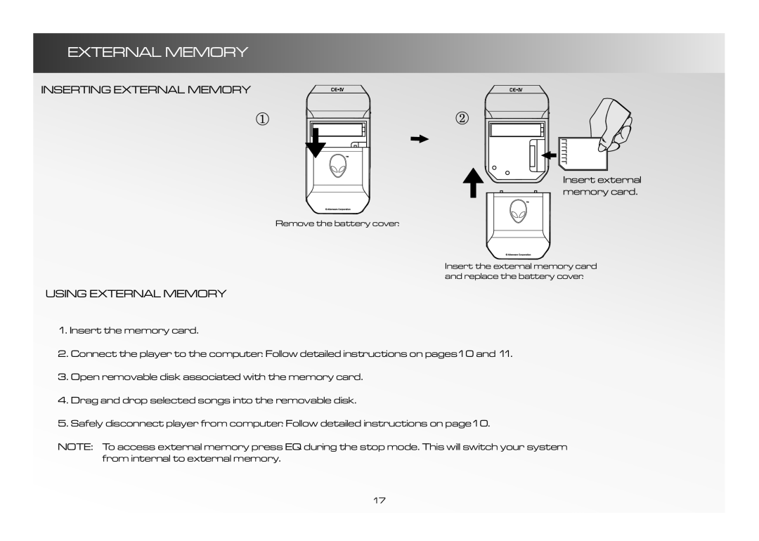 Alienware CE-IV manual Inserting External Memory, Using External Memory 