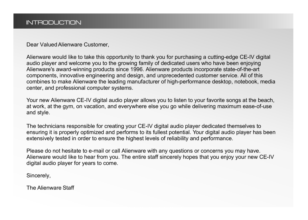 Alienware CE-IV manual Introduction 