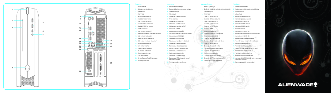 Alienware D05S manual Features Fonctions Características Funciones 