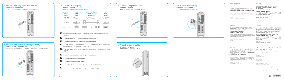 Alienware D05S Connect the keyboard and mouse, Connect the display, Connect the power cable, Press the power button 