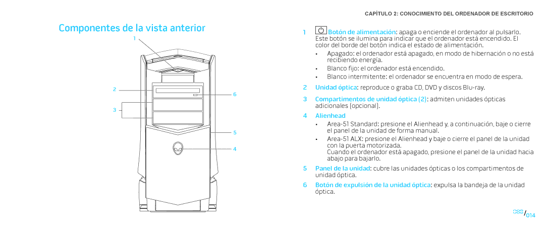 Alienware D0IX manual Componentes de la vista anterior 