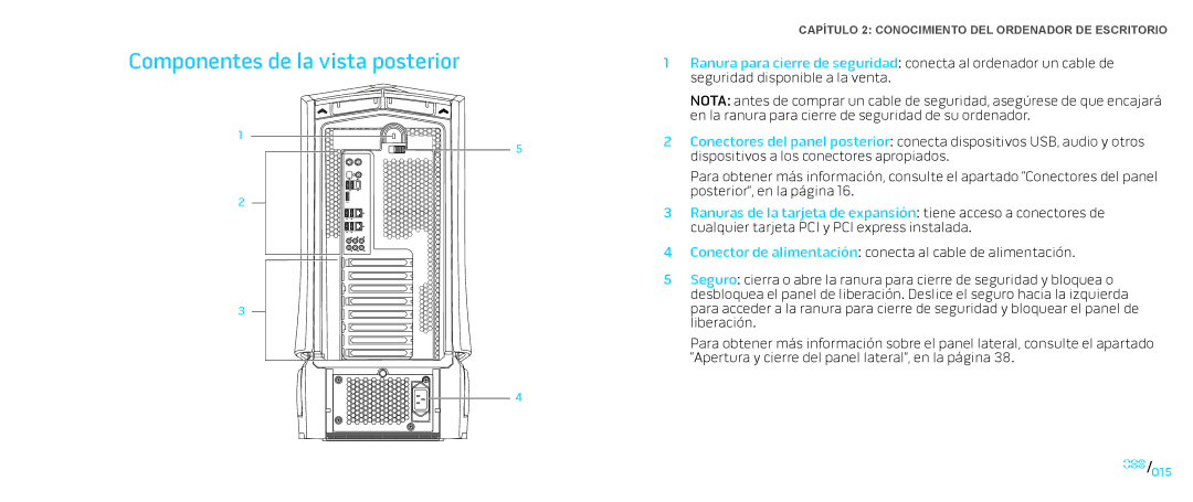 Alienware D0IX manual Componentes de la vista posterior 