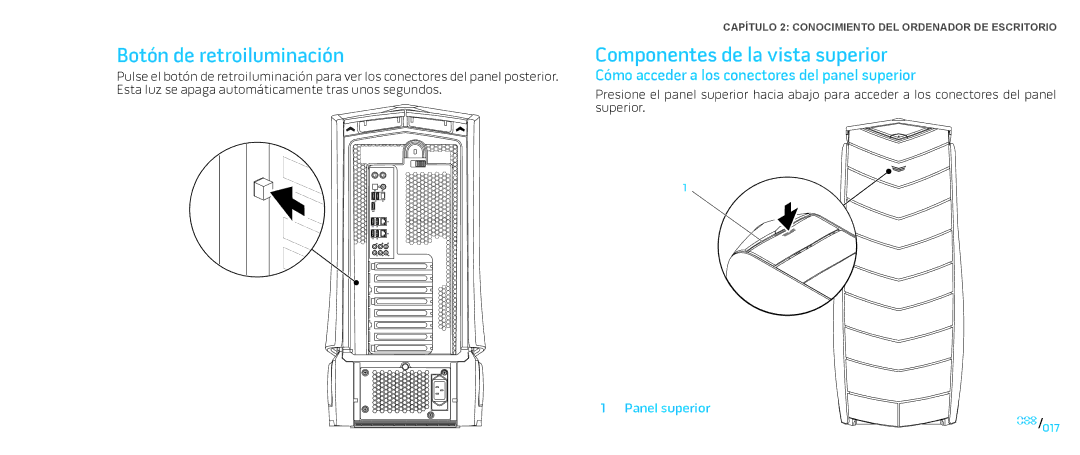 Alienware D0IX manual Botón de retroiluminación, Componentes de la vista superior 