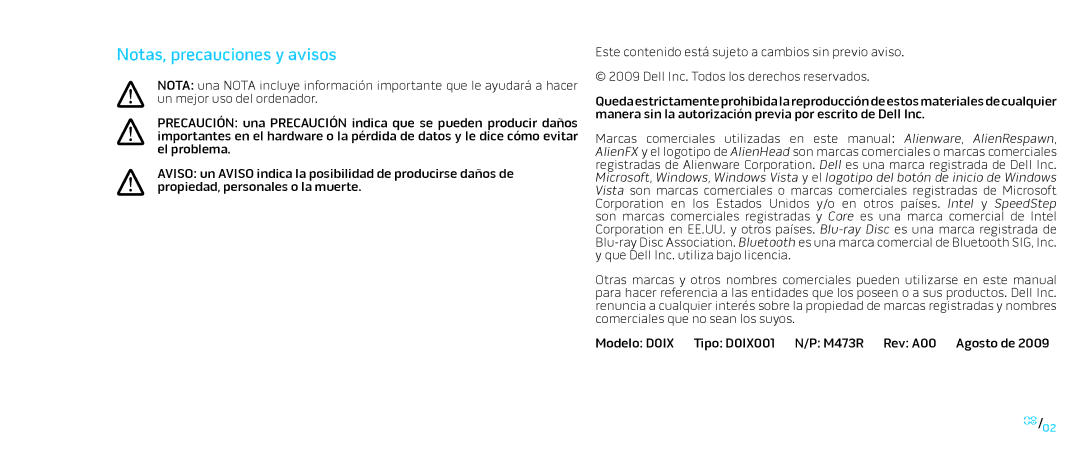 Alienware D0IX manual Notas, precauciones y avisos 