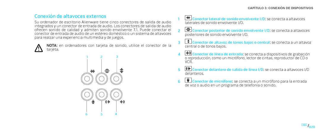 Alienware D0IX manual Conexión de altavoces externos 