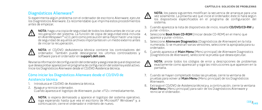 Alienware D0IX manual Diagnósticos Alienware 