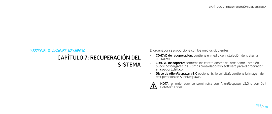 Alienware D0IX manual Capítulo 7 Recuperación DEL Sistema 