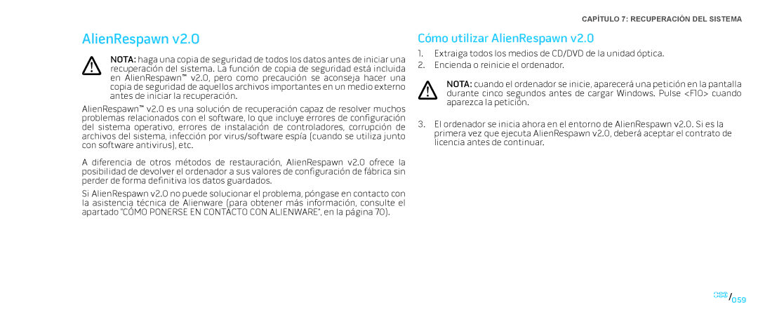 Alienware D0IX manual Cómo utilizar AlienRespawn 