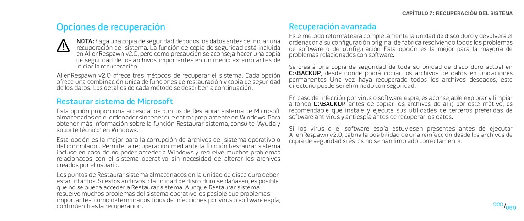 Alienware D0IX manual Opciones de recuperación, Restaurar sistema de Microsoft, Recuperación avanzada 