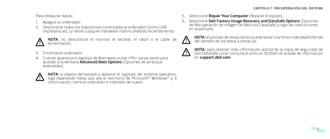 Alienware D0IX manual 063 /063 