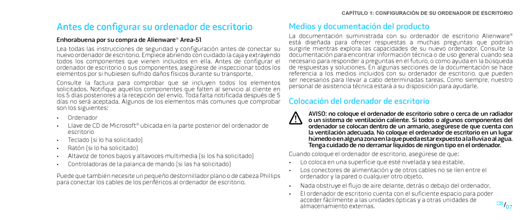 Alienware D0IX manual Antes de configurar su ordenador de escritorio, Medios y documentación del producto 