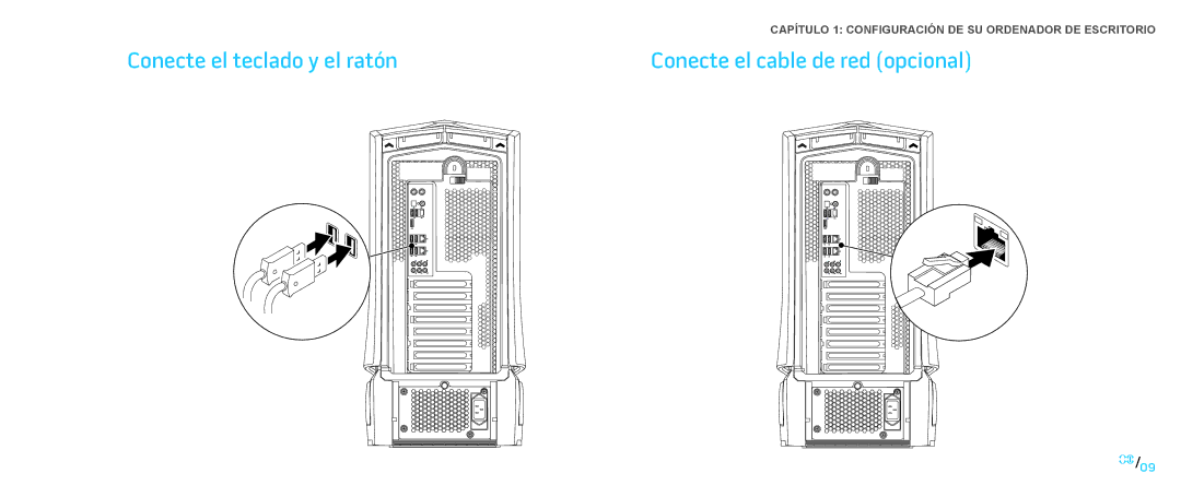 Alienware D0IX manual Conecte el cable de red opcional, Conecte el teclado y el ratón 