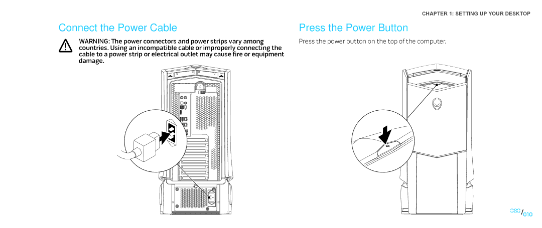 Alienware D0IX001 manual Connect the Power Cable 