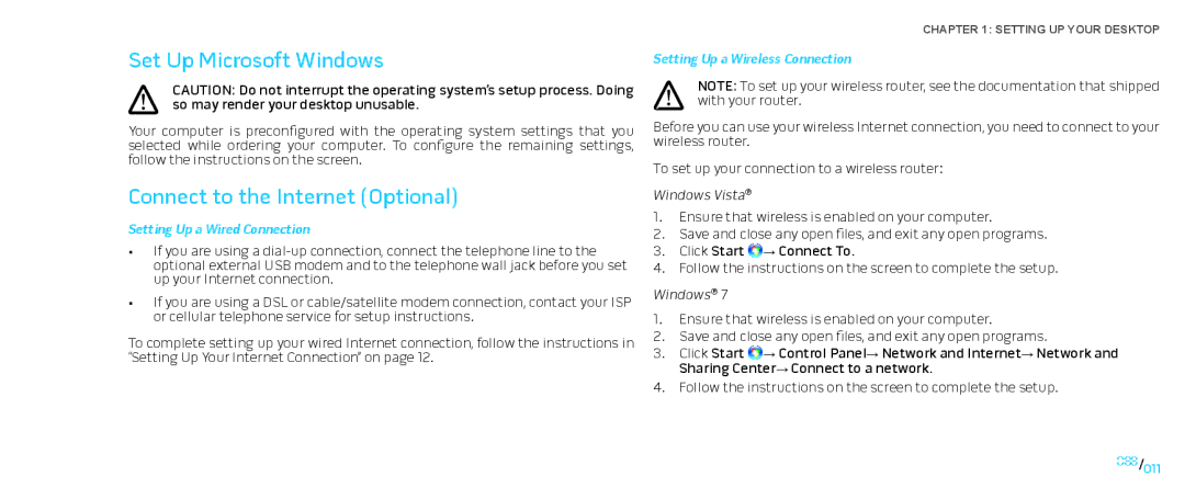 Alienware D0IX001 manual Set Up Microsoft Windows, Connect to the Internet Optional 