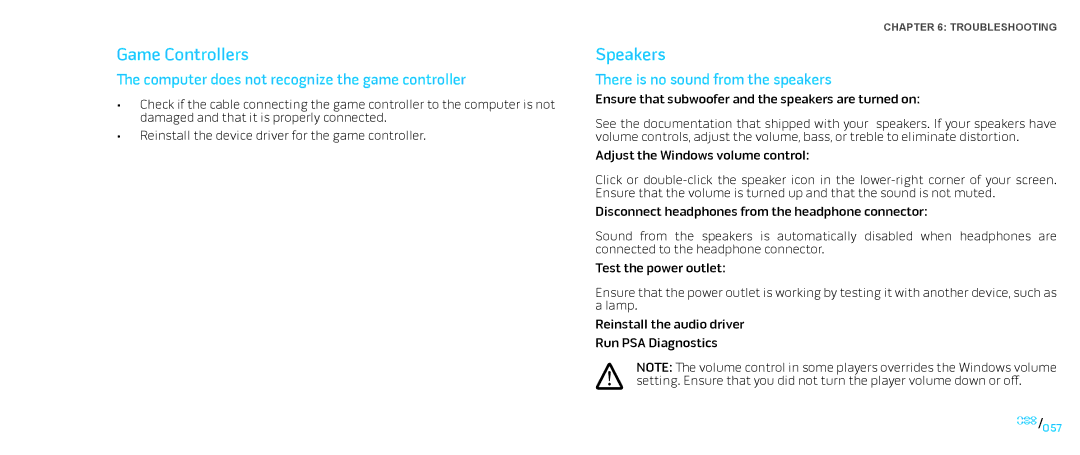 Alienware D0IX001 manual Game Controllers, Speakers, Computer does not recognize the game controller 