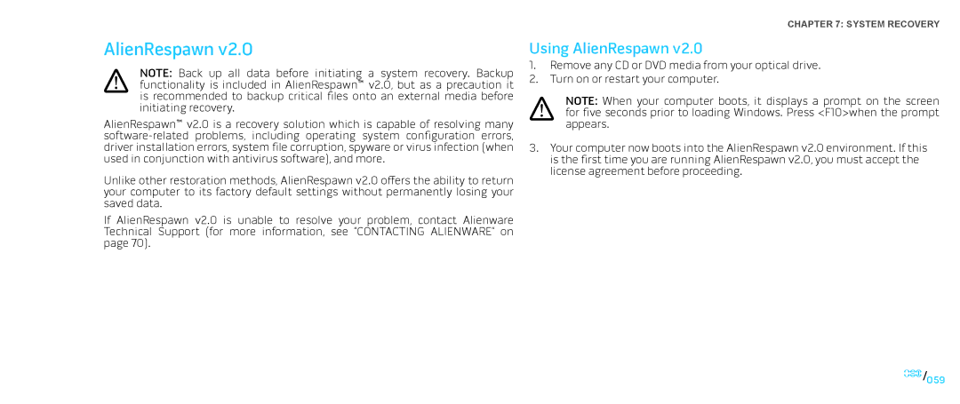 Alienware D0IX001 manual Using AlienRespawn 