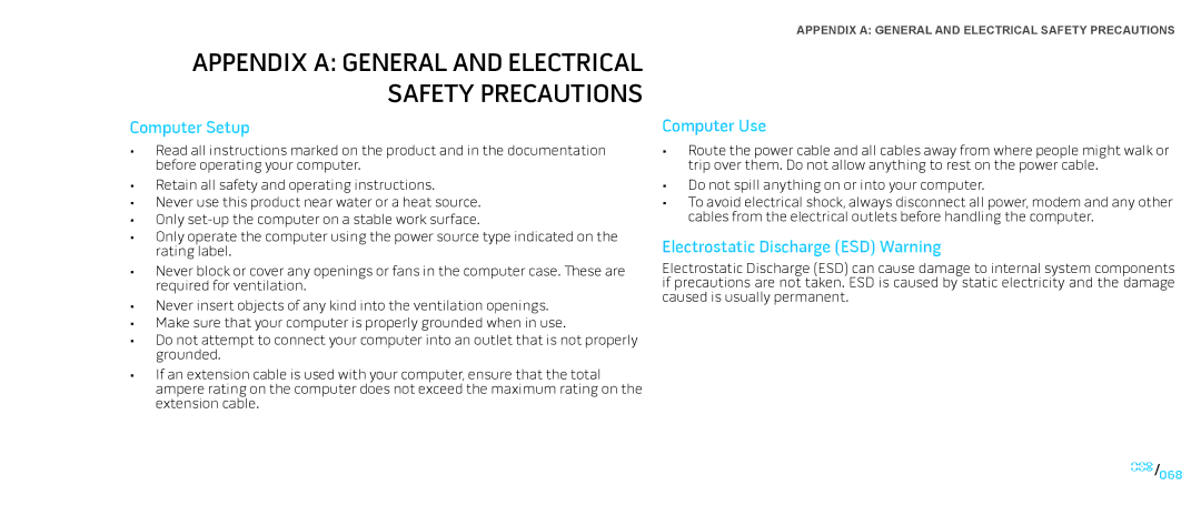 Alienware D0IX001 manual Computer Setup, Computer Use, Electrostatic Discharge ESD Warning 