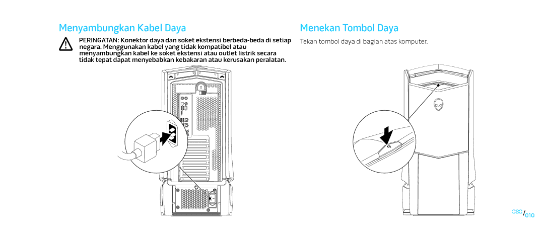 Alienware D0IX001 manual Menyambungkan Kabel Daya, Menekan Tombol Daya 