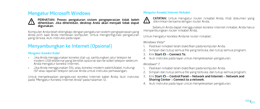 Alienware D0IX001 manual Mengatur Microsoft Windows, Menyambungkan ke Internet Opsional 