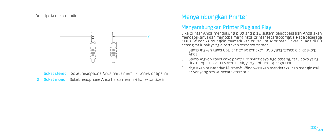 Alienware D0IX001 manual Menyambungkan Printer Plug and Play 