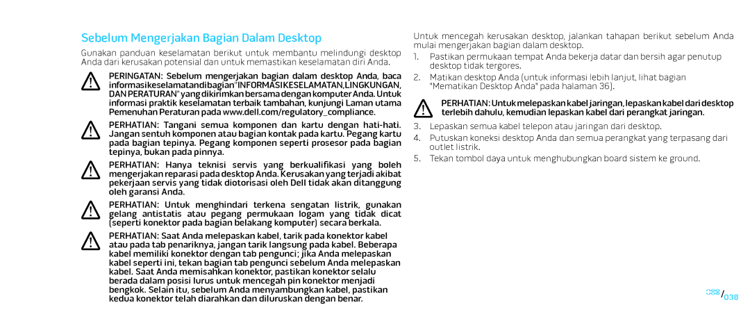 Alienware D0IX001 manual Sebelum Mengerjakan Bagian Dalam Desktop 