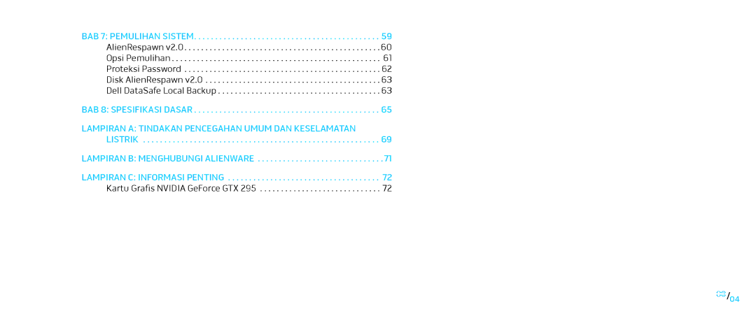 Alienware D0IX001 manual BAB 7 Pemulihan Sistem 